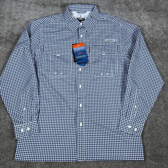 NWT Habit Shirt Mens Medium Blue Check Long Sleeve Crayfish Creek Fishing Vented - Picture 1 of 7